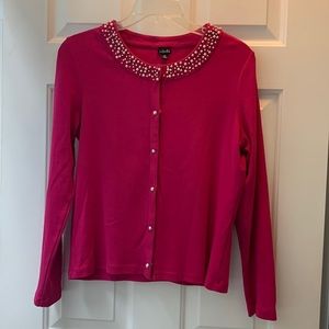 Hot Pink Beaded Rafaela Cardigan Medium Sweater